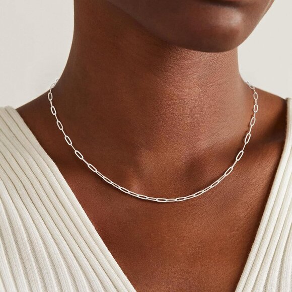 Sterling Silver Paperclip Chain Necklace for Women - Classic 18-inch Silver Jewe - Picture 2 of 7